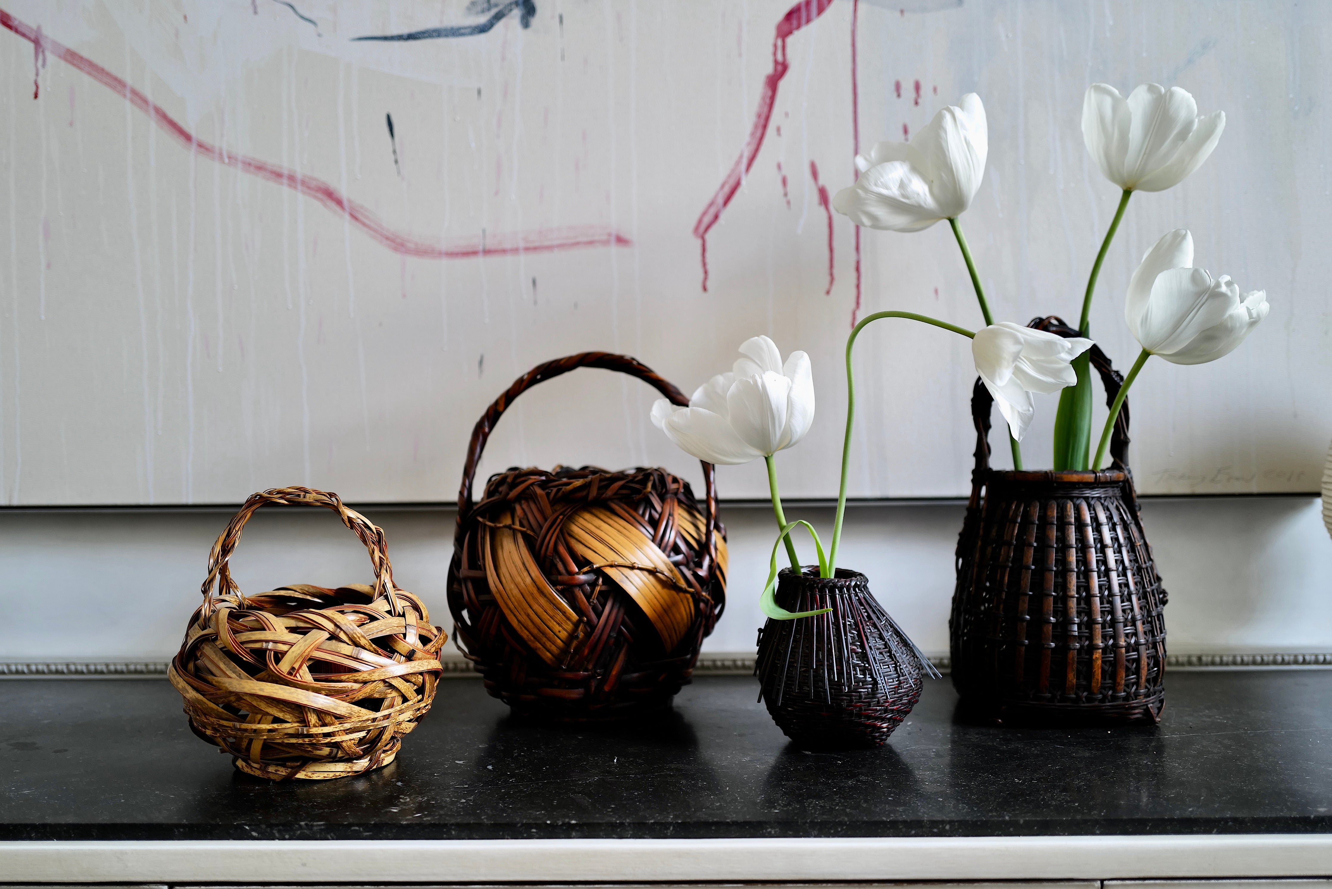 Hand-woven bamboo baskets, flower arrangements, Japanese flower baskets sale